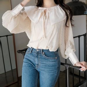 Attrangs Korean Cream Frill Blouse, Sz. S-L
